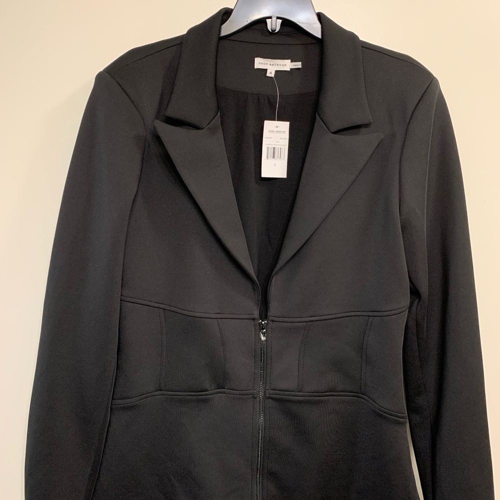 GOOD AMERICAN Women Sz 4 Waisted Stretch Blazer Jacket Black GJK0018 NWT